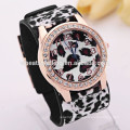 Leopard style leather strap women elegant bangle watch